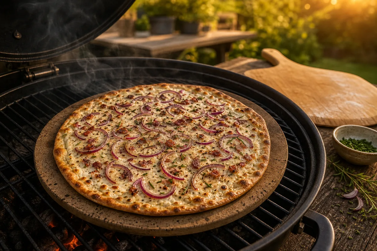 Flammkuchen vom Grill mit Pizzastein