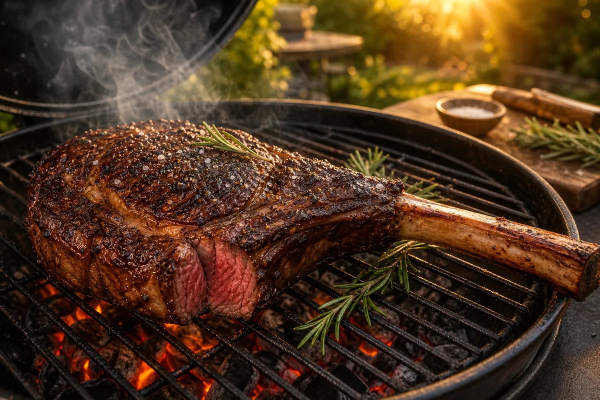 Tomahawk Steak rueckwaerts gegrillt